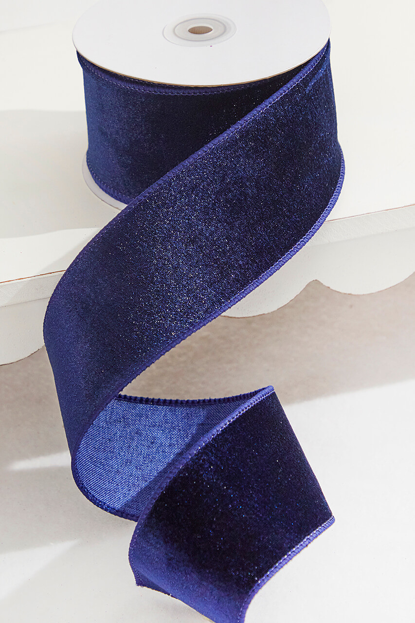 2.5 Wired Velvet Ribbon: Navy Blue (10 Yards)