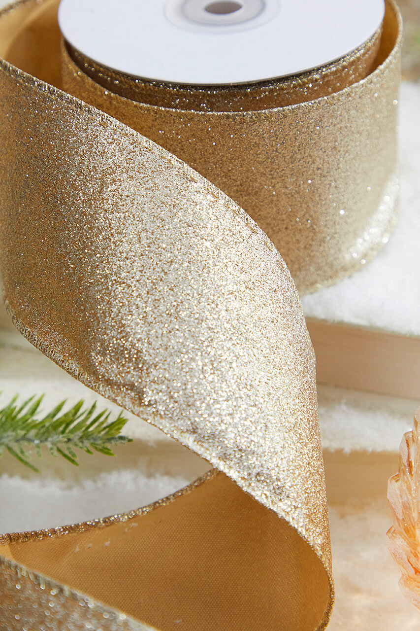 2.5 Large Glitter Ribbon: Champagne (10 Yards) [RGA1301P5] 