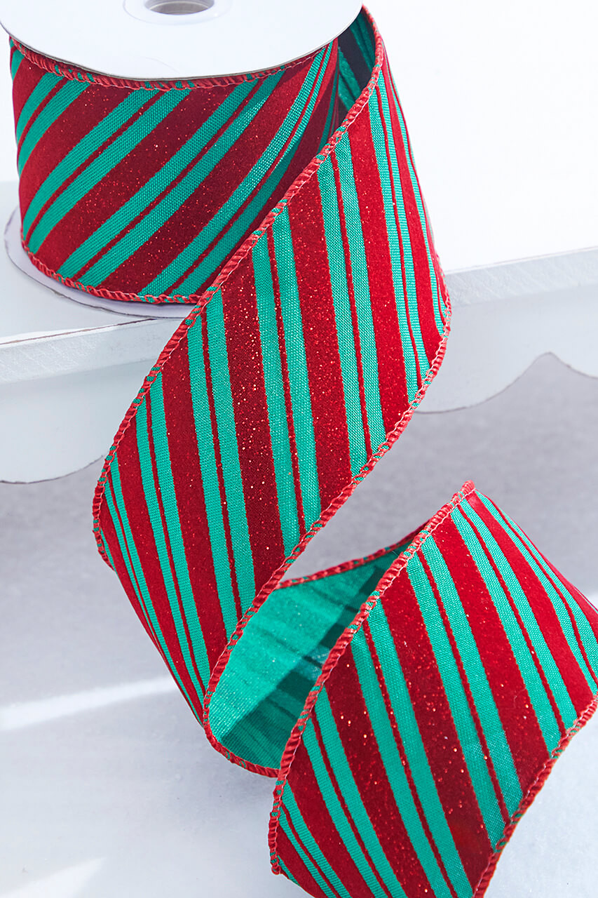 Wired Ribbon * Glitter Diagonal Plaid * Red and White * 1.5 x 10 Yards *  Canvas * RGA124727