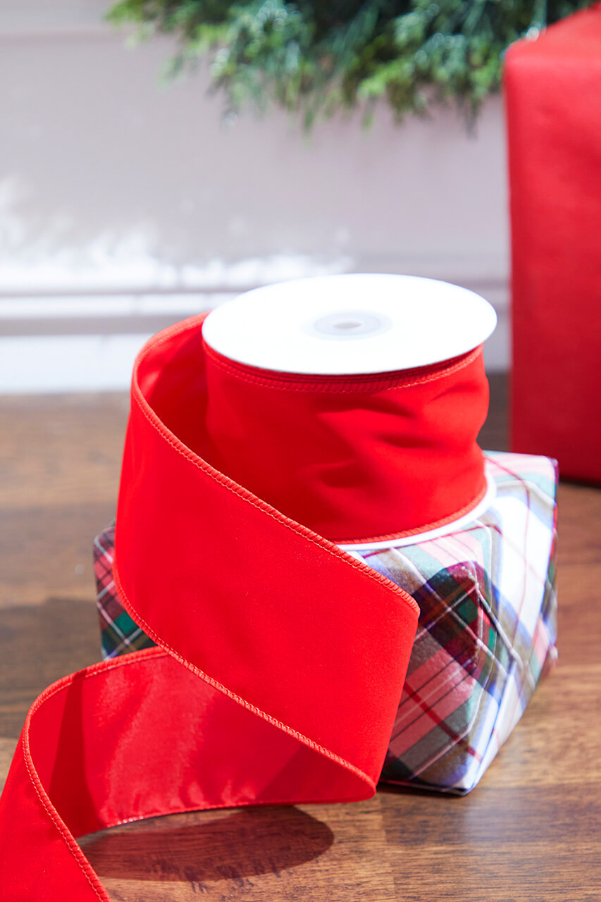 Natural/Red Linen 2 1/2 inch x 10 Yards Holiday Ribbon - by Jam Paper