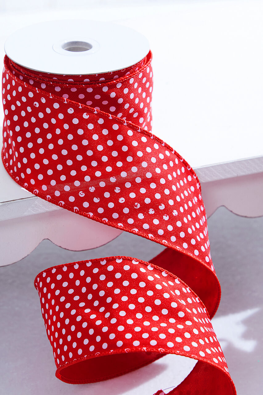 Red/White Polka Dot Ribbon 2.5. - Fisch Floral Supply