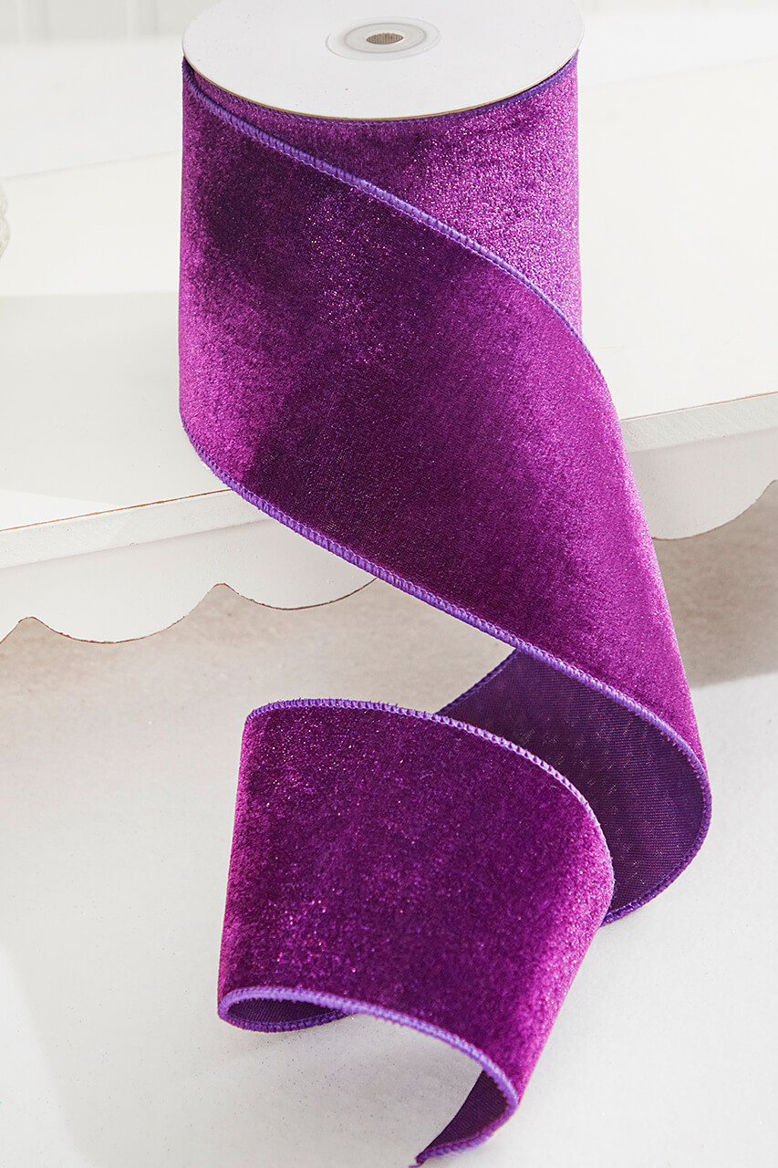 2.5 Lush Velvet Metallic Edge Ribbon: Purple (10 Yards)