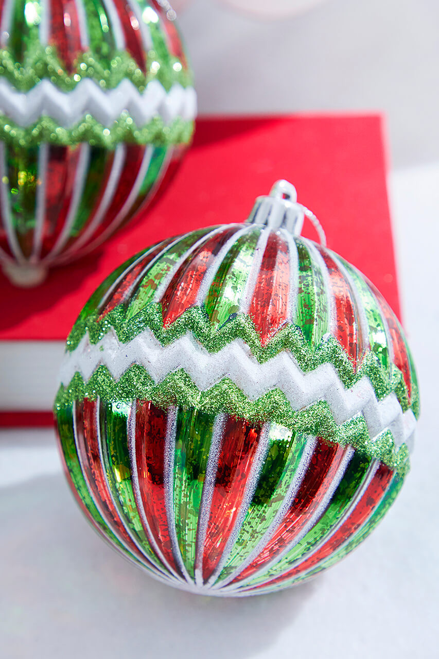 4 Gold/Silver Stripe Mercury Ball Ornament Box - Set of 4 - Decorator's  Warehouse