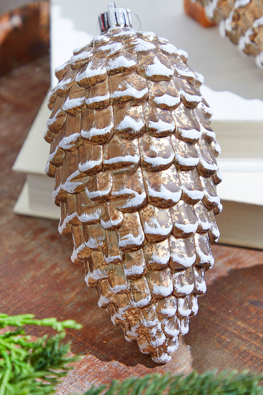 13 Snow Plastic Pine Cone Pick Brown/White