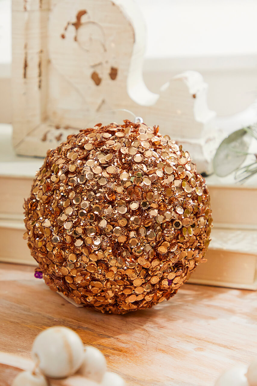 4 Rose Gold Sequins & Jewels Ball Ornament