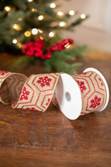 Red Glitter Snowflake Wired Edge Ribbon - Golden Openings