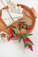 24” Red and White Leaf Stem with Red Berries - Decorator's Warehouse