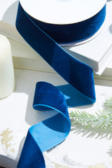 2 1/2 inch x 10 Yards Light Blue/Silver Thin Velvet Wired Ribbon by Paper Mart, Size: 10 yd x 2 1/2'' | Quantity of: 1