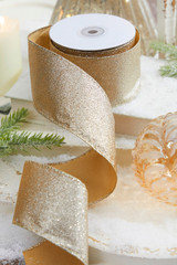 2.5 x 10 Yard Linen With Glitter Wired Ribbon
