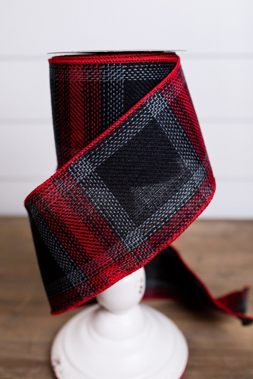 4” x 10yd Wool Glitter Plaid Christmas Ribbon Farmhouse Christmas