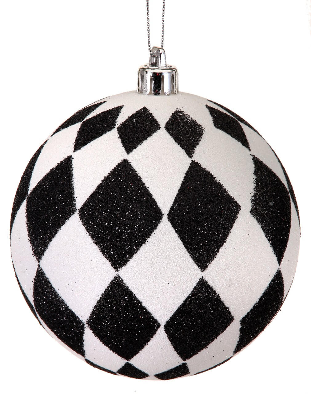 10cm Black and White Glitter Harlequin Ball Christmas Ornaments