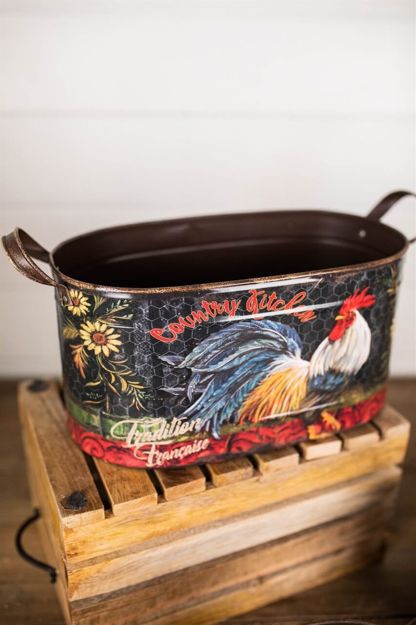 Nesting Oval Rooster Design Buckets Set of 3 Decorator's Warehouse