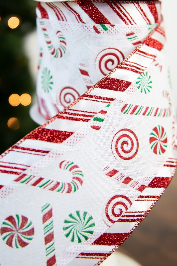 4” x 10 Yard Peppermint Candy Glitter Stripe Ribbon - Decorator&rsquo;s Warehouse