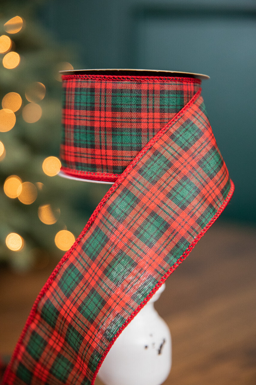 2.5” x 10 Yard Plaid Ribbon Cranberry Christmas Ribbon