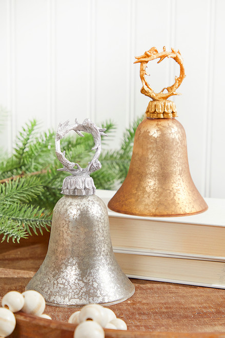 7" Gold/Silver Antler Bell Glass Ornament