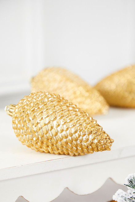 4.7" Light Gold Shatterproof Pinecone Ornament - Set of 4