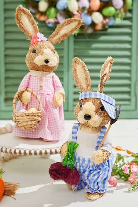 12.5" Pink and Blue Easter Bunnies With Eggs