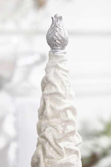 16" White Flocked Resin Tree - Close Up
