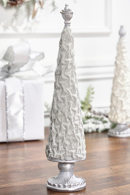 19" Silver Gray Flocked Resin Tree