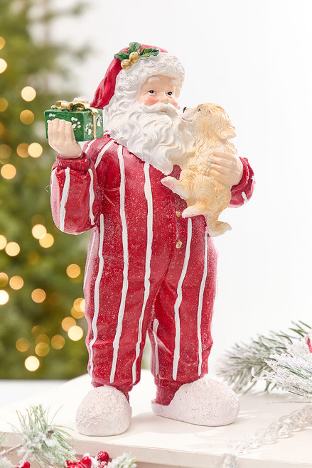 12" Resin Santa with Pajamas & Dog
