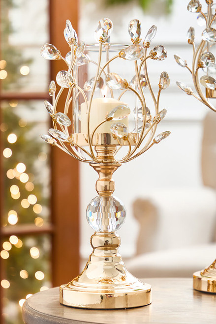 16.5" Champagne Jeweled Candle Holder
