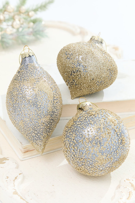 3.5" - 5.5" Textured Platinum Glass Ornament