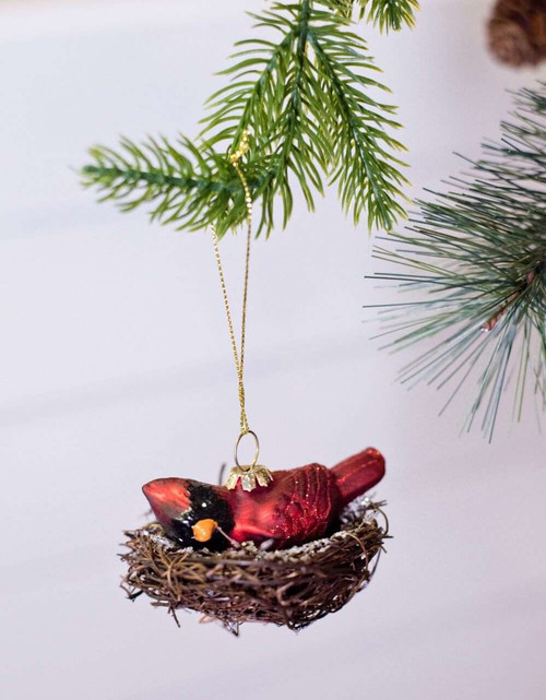 Glass Red Bird Nest Christmas Tree Ornaments