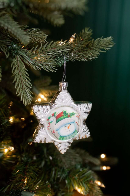 Glass Snowman Star Christmas Tree Ornaments