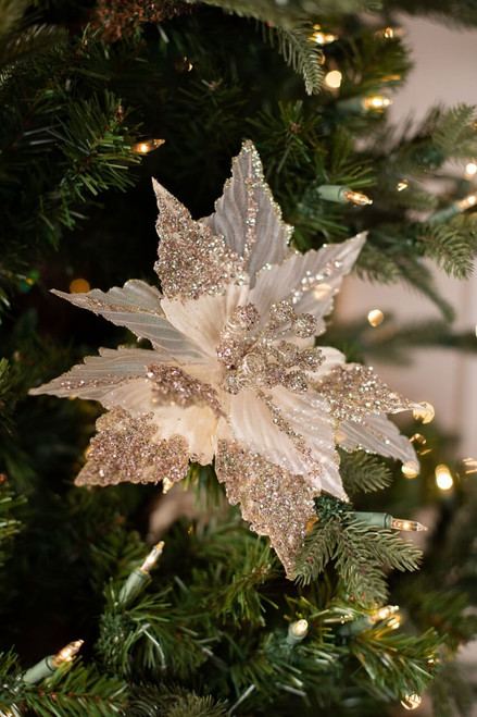 Sheer Champagne Glitter Poinsettia Christmas Tree Flower