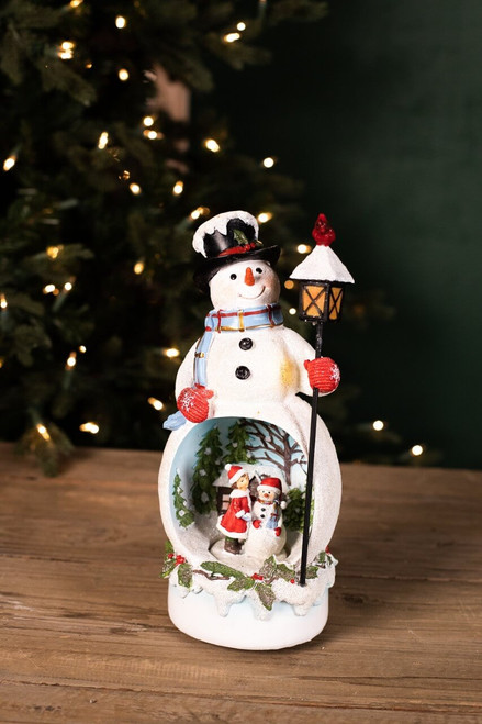 Resin Light Up Musical Snowman w/ Lamp Diorama