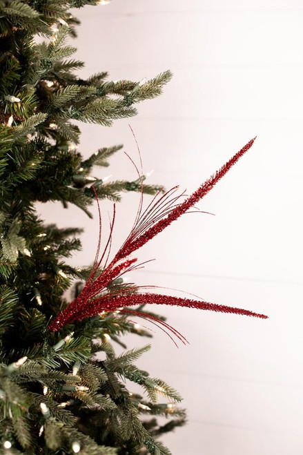 Glitter Triple Spike Grass Christmas Tree Spray - Red