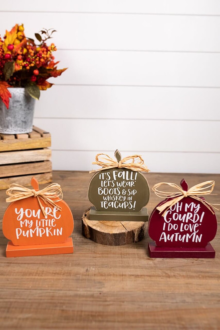 Pumpkin Shaped Fall Wooden Block Décor