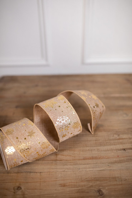 2.5” X 10 Yard Gold Snowflake Christmas Tree Ribbon