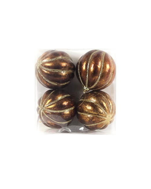 10cm Bronze with Gold Stripes Ball Ornament - Set of 4