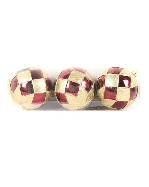 12cm Burgundy Base and Gold Glittered Ball Ornament - Set of 3
