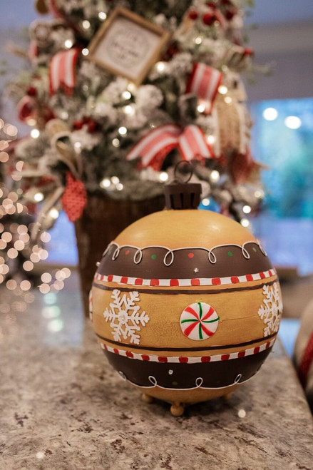 Metal Gingerbread Ornament Ball with Lights Metal Gingerbread Ornament Ball with Lights