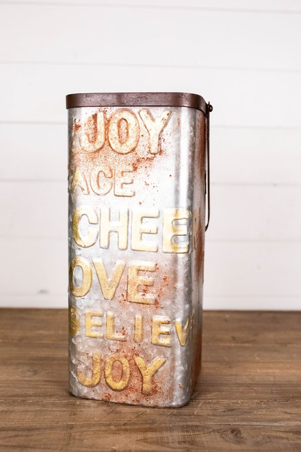 14”H Tall Metal Allover Words Container
