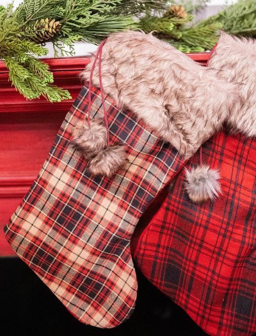21”H Fabric Holiday Plaid Stocking Decorator's Warehouse