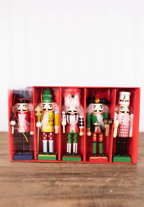 5” Wood Nutcracker Ornaments - Set of 5
