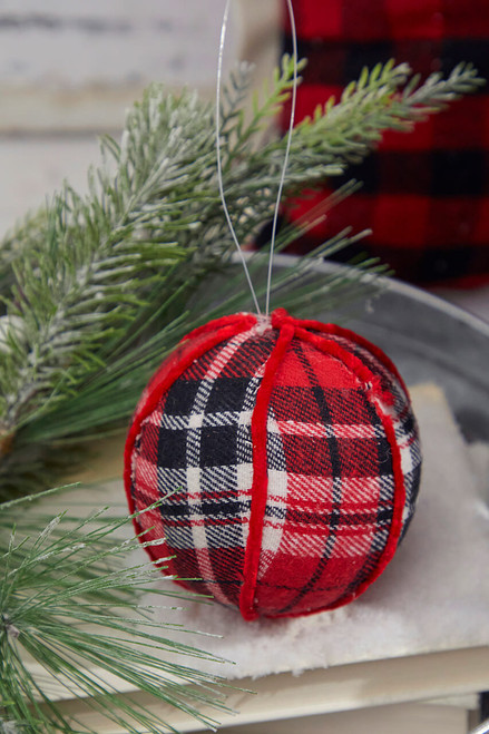 Red & Black Plaid Christmas Ornament Ball