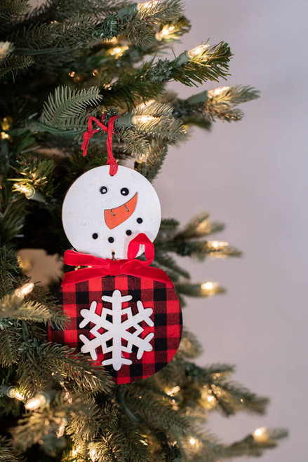 7” Buffalo Check Snowflake Snowman Ornament