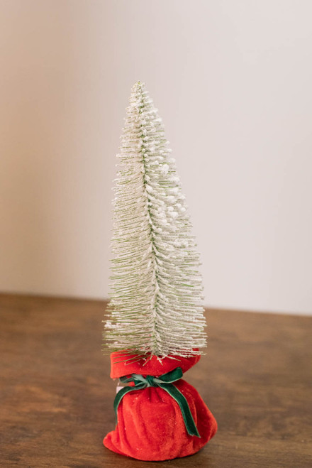 13” Snowy Tree In Felt Gift Sack with Bow