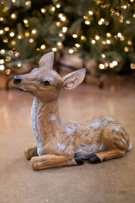 13" Resin Outdoor Laying Fawn Deer