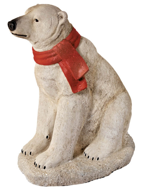 29"  Resin Sitting Polar Bear with Scarf