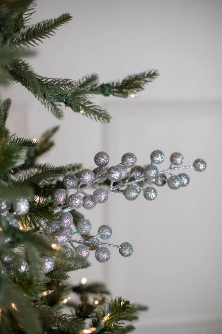 28” Glitter Ball Berry Christmas Spray Silver