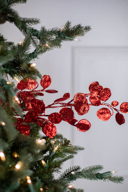 30” Glitter Lunaria Leaf Christmas Tree Spray Red