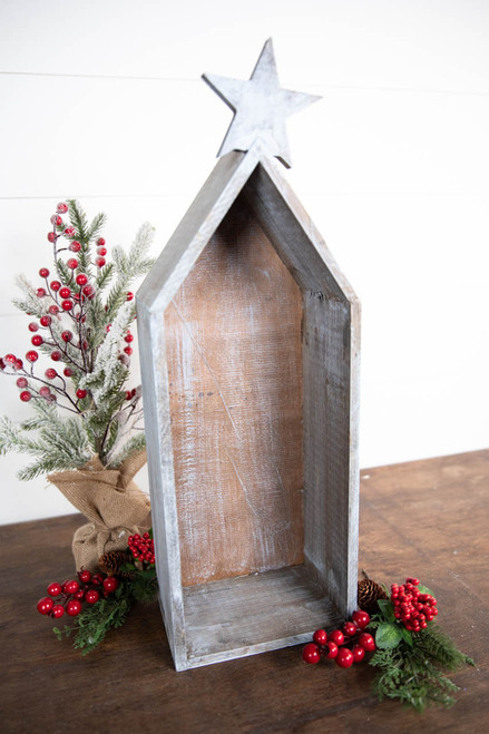 24” Wood Manger House With Star