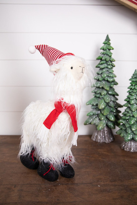 18” Standing Polyester Llama with Santa Hat