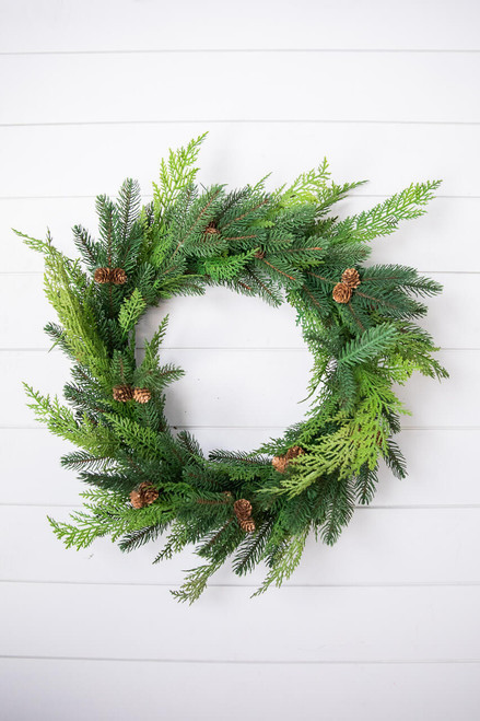 24” Just Cut Plastic Woodland Pines Cedar Wreath