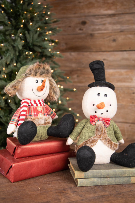 10” Plush Rustic Sitting Snowman